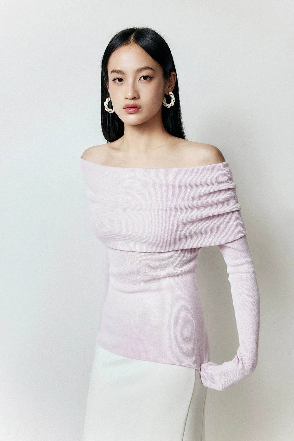 Off-Shoulder Ribbed Knit Long Sleeve Sweater Top 14 Off-Shoulder Ribbed Knit Long Sleeve Sweater Top - Image 14