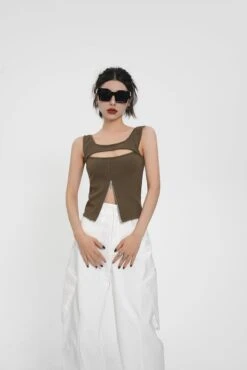 Sleeveless Cutout Top With Zip Split Detail