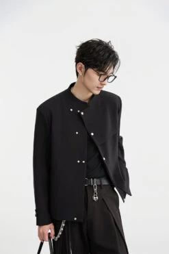 Slim Asymmetric Button-Detail Lapelless Blazer Jacket -Modern Wear Shop O1CN0150Elxc1VHDURRdcJ6 897312627