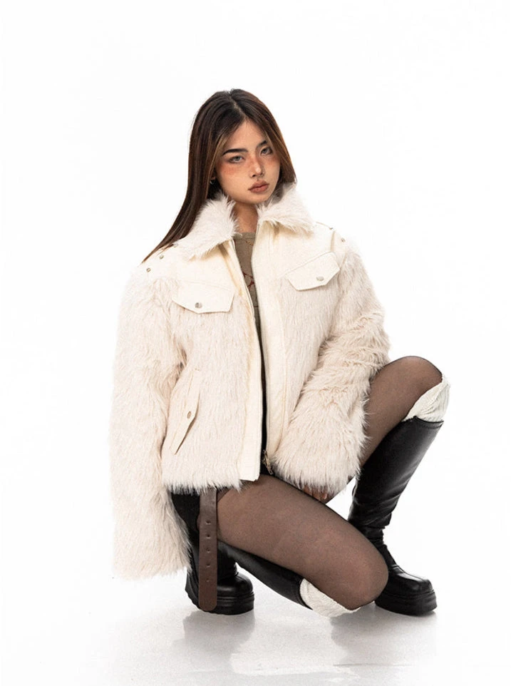 Studded Faux Leather And Fur Patchwork Zip Jacket 3 Studded Faux Leather And Fur Patchwork Zip Jacket - Image 3