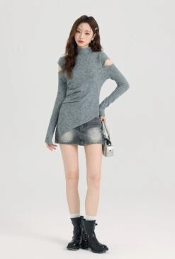 Mock Neck Ribbed Hem Asymmetric Cold Shoulder Top 8 Mock Neck Ribbed Hem Asymmetric Cold Shoulder Top -Modern Wear Shop O1CN015KAyLs1OeOAp6n4Ql 2216375131730