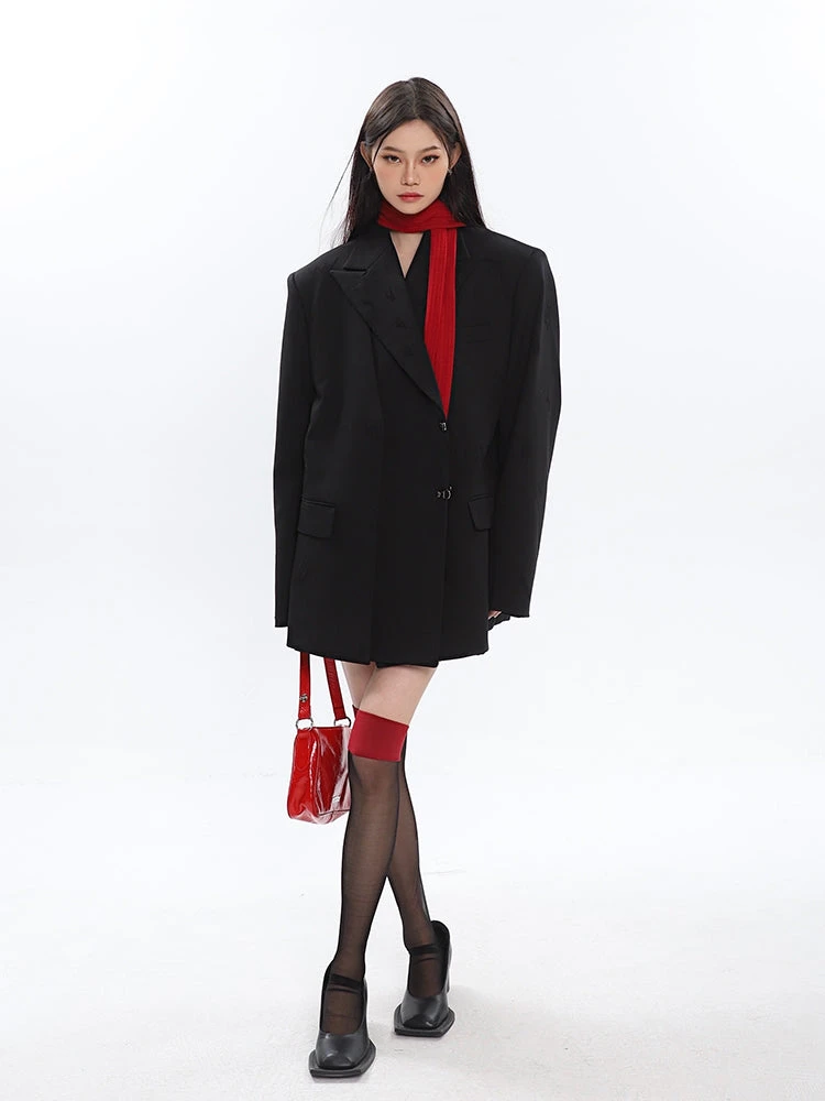 Oversized Notch Lapel Double-Breasted Blazer With Silver Accents 9 Oversized Notch Lapel Double-Breasted Blazer With Silver Accents - Image 9