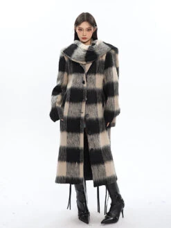 Oversized Fuzzy Checkered Overcoat With Scarf Detail -Modern Wear Shop O1CN015ockCs1iBnZzH0ifj 2201256844375