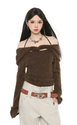Off-Shoulder Twist Trim Knit Sweater Top -Modern Wear Shop O1CN01629ijh281t5jMVB0K 800637873