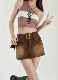 Faded Denim Skort Mini Skirt With Belt 29 Faded Denim Skort Mini Skirt With Belt -Modern Wear Shop O1CN016EwSUs1qb0GAOlJXH 2207785665513