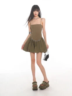 Spaghetti Strap Pleated Mini Bubble-Skirt Skater Dress -Modern Wear Shop O1CN016WlPEK25KicVPDH52 1979797508