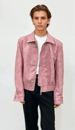 Fireman Clasp-Buckle Faux Leather Collared Jacket -Modern Wear Shop O1CN016XCXaT1gxJdabfv6L 3248624208