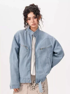 High Collar Drop Shoulder Jacket With Zip Pocket Details -Modern Wear Shop O1CN016pGOYI1ELTgAhjWLU 2210973550335 jpg q50 jpg