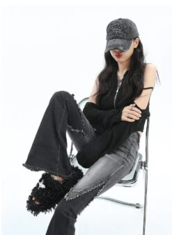 Distressed Patchwork Wide Leg Jeans -Modern Wear Shop O1CN016yGeg32JvGftuF4sF 3482819483