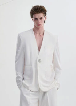 Distressed Hem Single Breasted Blazer With Patch Pockets