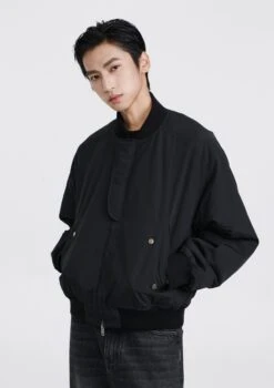 Snap-Pocket Bomber Jacket With Ribbed Trim -Modern Wear Shop O1CN0179H8Ib1TcADkS2UgC 2206881692402