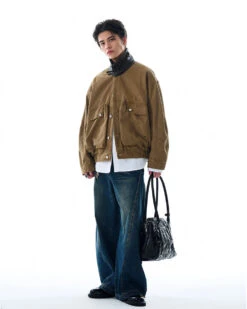 Contrast Leather Collar Oversized Utility Button Jacket -Modern Wear Shop O1CN017FMVOE1QxkBjitj8b 4008732043