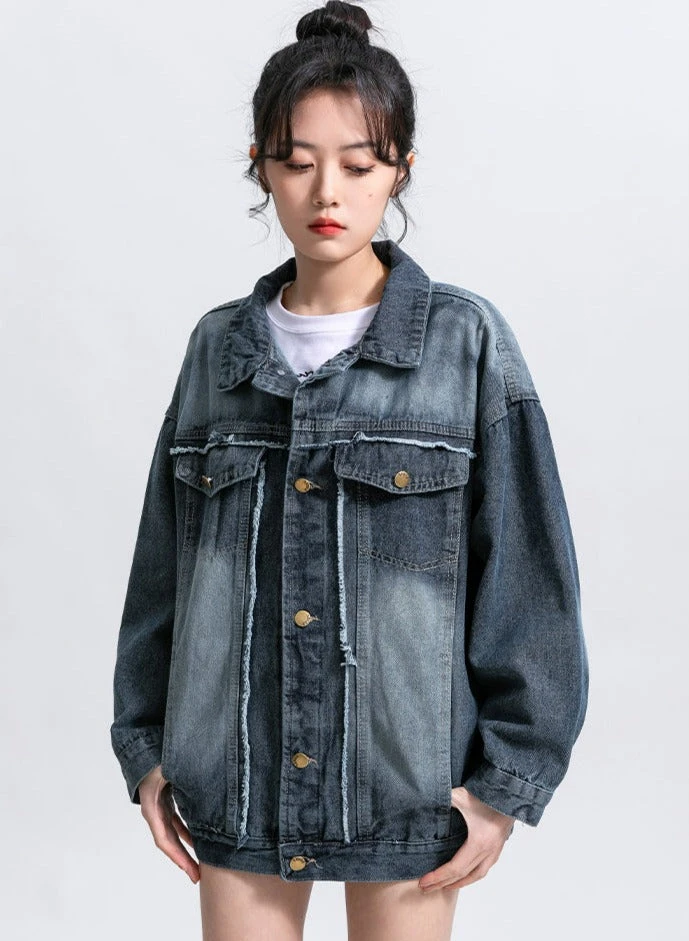 Distressed Faded Denim Jacket 1 Distressed Faded Denim Jacket