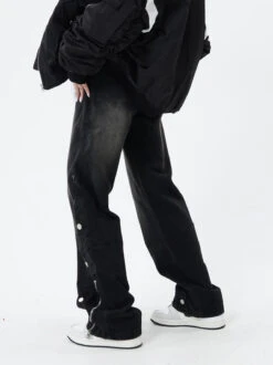Diagonal Button And Zip Faded Jeans -Modern Wear Shop O1CN017W8zXe1C8zSHEFPcM 2189480037
