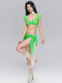 Waffle Texture Knot-Front Bikini With Matching Sarong Set -Modern Wear Shop O1CN017kr9VM1w3T9GwTOyn 2809166252