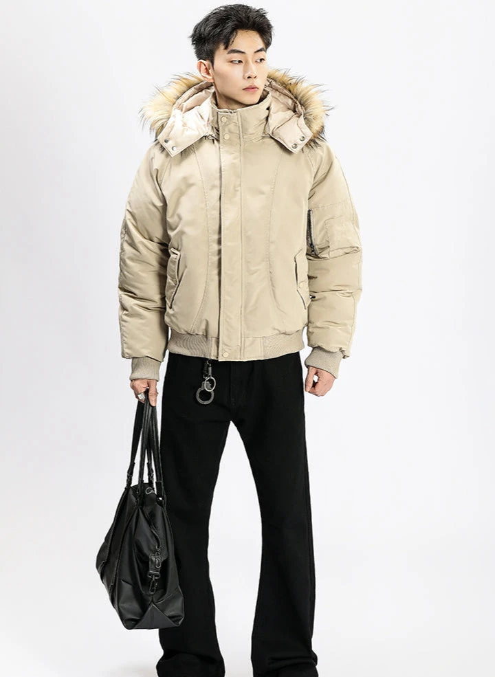 Removable Faux Fur Hoodie Bomber Jacket With Ribbed Hem 6 Removable Faux Fur Hoodie Bomber Jacket With Ribbed Hem - Image 6