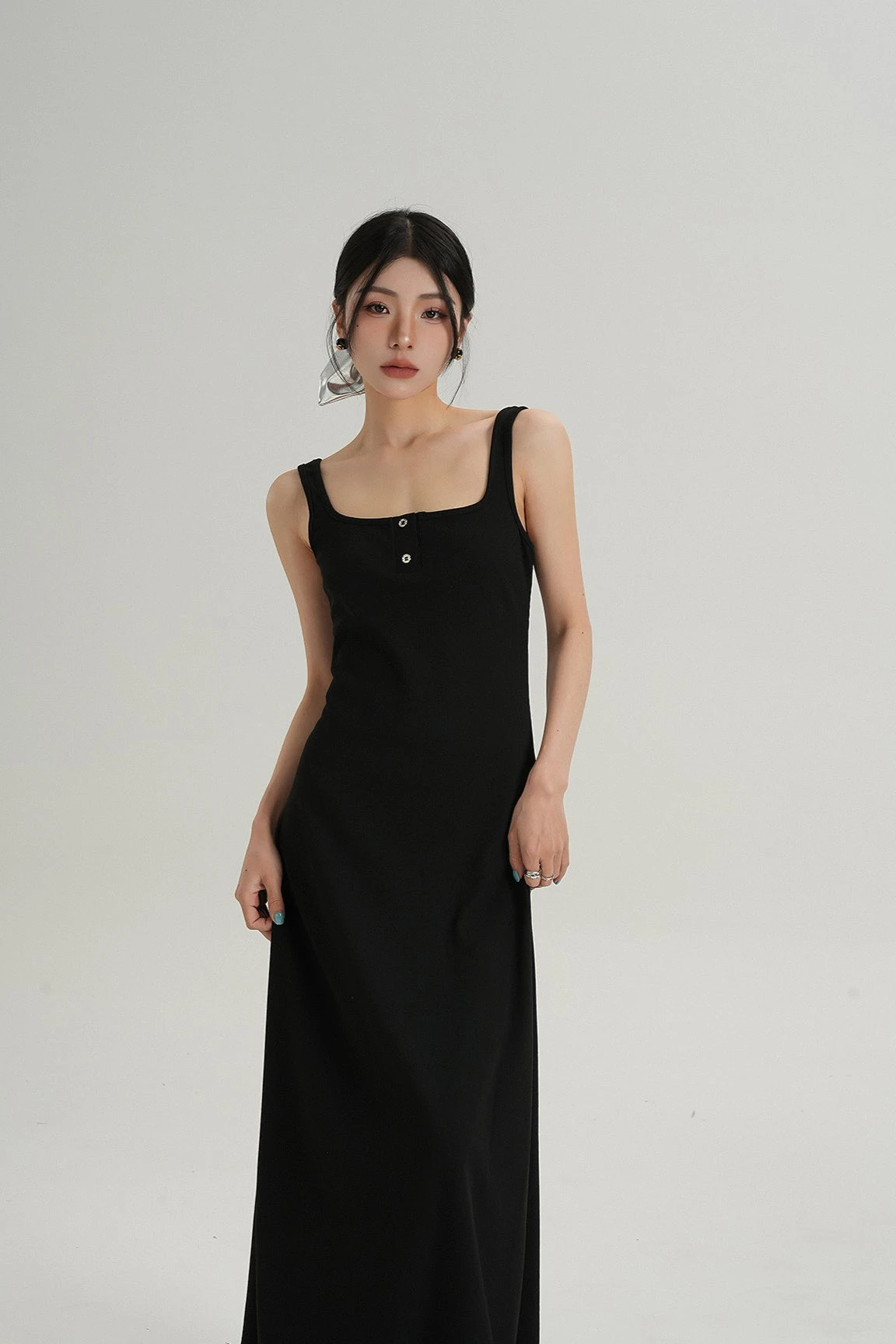 Sleeveless Square Neck Maxi Dress With Button Detail 9 Sleeveless Square Neck Maxi Dress With Button Detail - Image 9