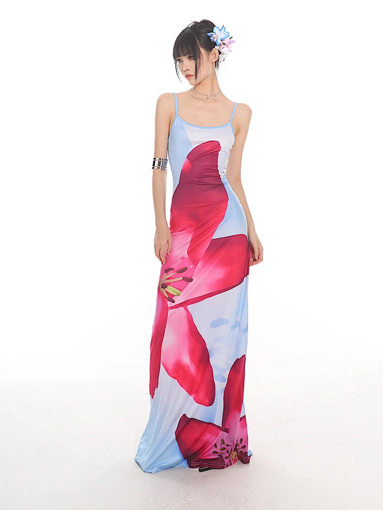 Maxi Floral Sheath Dress With Crisscross Back 3 Maxi Floral Sheath Dress With Crisscross Back - Image 3