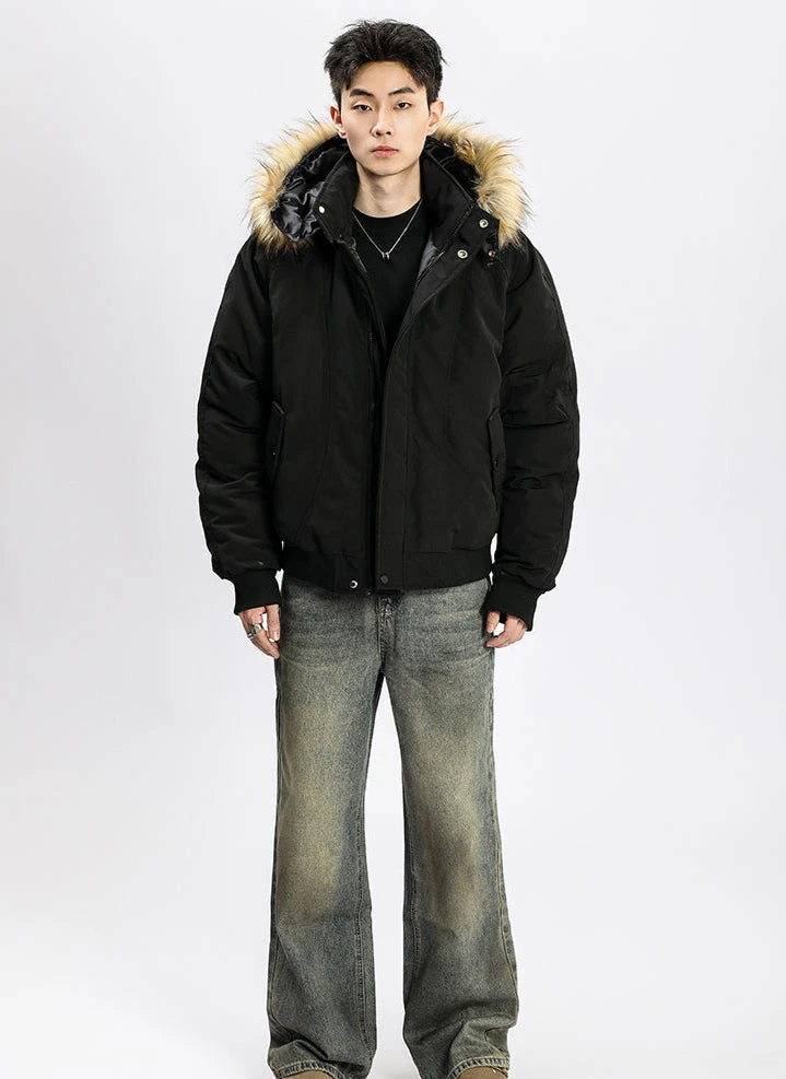 Removable Faux Fur Hoodie Bomber Jacket With Ribbed Hem 19 Removable Faux Fur Hoodie Bomber Jacket With Ribbed Hem - Image 19