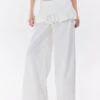 Wide Leg Trousers With Ruffle Waist Detail And Belt Loops