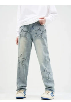 Star Patchwork Faded Straight Fit Jeans -Modern Wear Shop O1CN019HkM3P1QxjxiAQges 4008732043