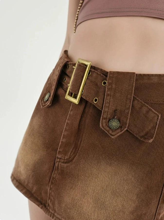 Faded Denim Skort Mini Skirt With Belt 13 Faded Denim Skort Mini Skirt With Belt - Image 13