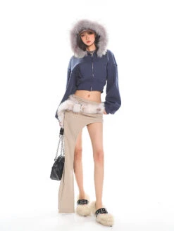 Cropped Faux Fur Hoodie Balloon Sleeves Jacket -Modern Wear Shop O1CN01AKVork1iBnoTzauoK 2201256844375