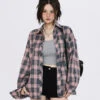 Oversized Plaid Long Sleeve Button Shirt