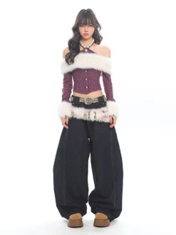 Halter Neck Faux Fur Trim Glitter Crop Top -Modern Wear Shop O1CN01BLSfJv25Kig79LMGK 1979797508