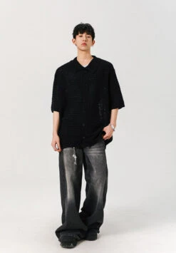 Sheer Open Knit Button-Up Short Sleeve Shirt 31 Sheer Open Knit Button-Up Short Sleeve Shirt -Modern Wear Shop O1CN01BToDPu1waRlQ5Kbqg 2214295046324