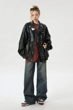 Fold Over Collar Faux Leather Jacket -Modern Wear Shop O1CN01BicEBt1SCgWYrZahQ 2215090042211