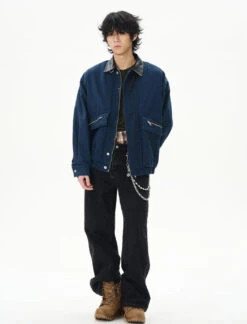 Oversized Worker Jacket With Contrast Faux Leather Collar -Modern Wear Shop O1CN01BzKqFN1r3P5eqDPNd 1124265575
