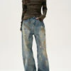 High Waist Wide Leg Paint Smudge Jeans