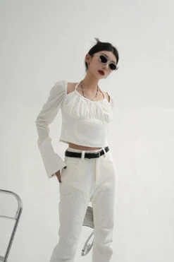 Sheer Long Sleeve Ruched Halter Blouse With Flared Cuffs -Modern Wear Shop O1CN01CM30vU1t4R0dlGA9r 722875848