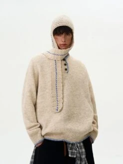 Ribbed Knit Henley Sweater With Button Detailing And Contrast Trim -Modern Wear Shop O1CN01CQBp9O1QxkAJdOJNT 4008732043