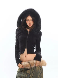 Faux Fur Hoodie Cable Knit Cropped Zip Jacket -Modern Wear Shop O1CN01CQHGpW1iBnnfdDsr7 2201256844375