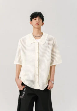 Sheer Open Knit Button-Up Short Sleeve Shirt 20 Sheer Open Knit Button-Up Short Sleeve Shirt -Modern Wear Shop O1CN01D8i1ei1waRlSuxVOG 2214295046324