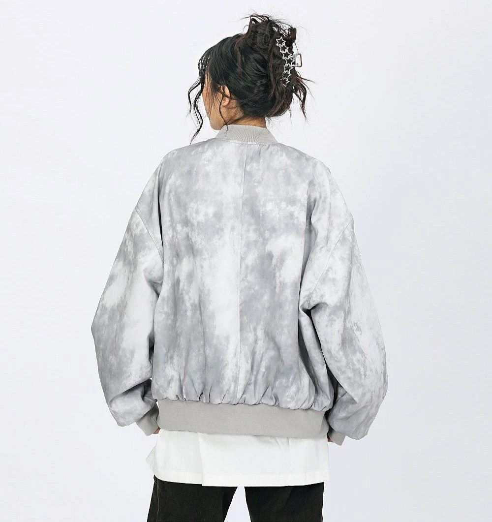 Oversized Acid Wash Bomber Jacket With Snap Button Pockets 5 Oversized Acid Wash Bomber Jacket With Snap Button Pockets - Image 5