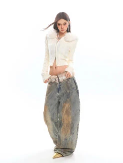 Faux Fur Hoodie Cable Knit Cropped Zip Jacket -Modern Wear Shop O1CN01EBJDq61iBnncZZfI6 2201256844375