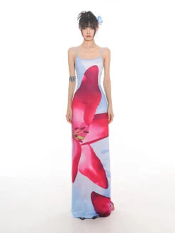 Maxi Floral Sheath Dress With Crisscross Back