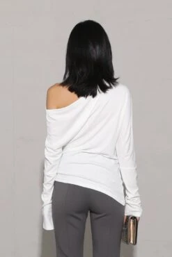 Off-Shoulder Folded Long Sleeve Top -Modern Wear Shop O1CN01EQX2vd1jVmYvzseBy 838554554