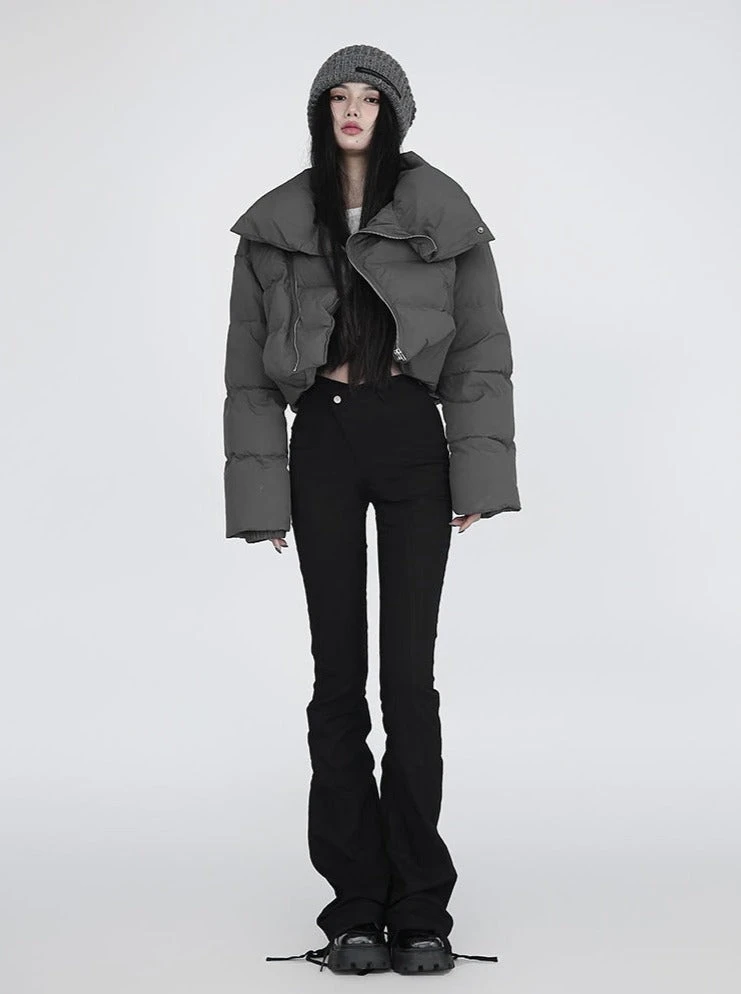 Diagonal Zip Cropped Puffer Jacket 8 Diagonal Zip Cropped Puffer Jacket - Image 8