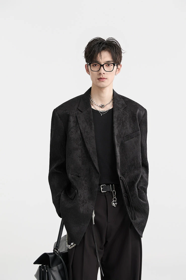 Textured Floral Pattern Single-Breasted Blazer 2 Textured Floral Pattern Single-Breasted Blazer - Image 2