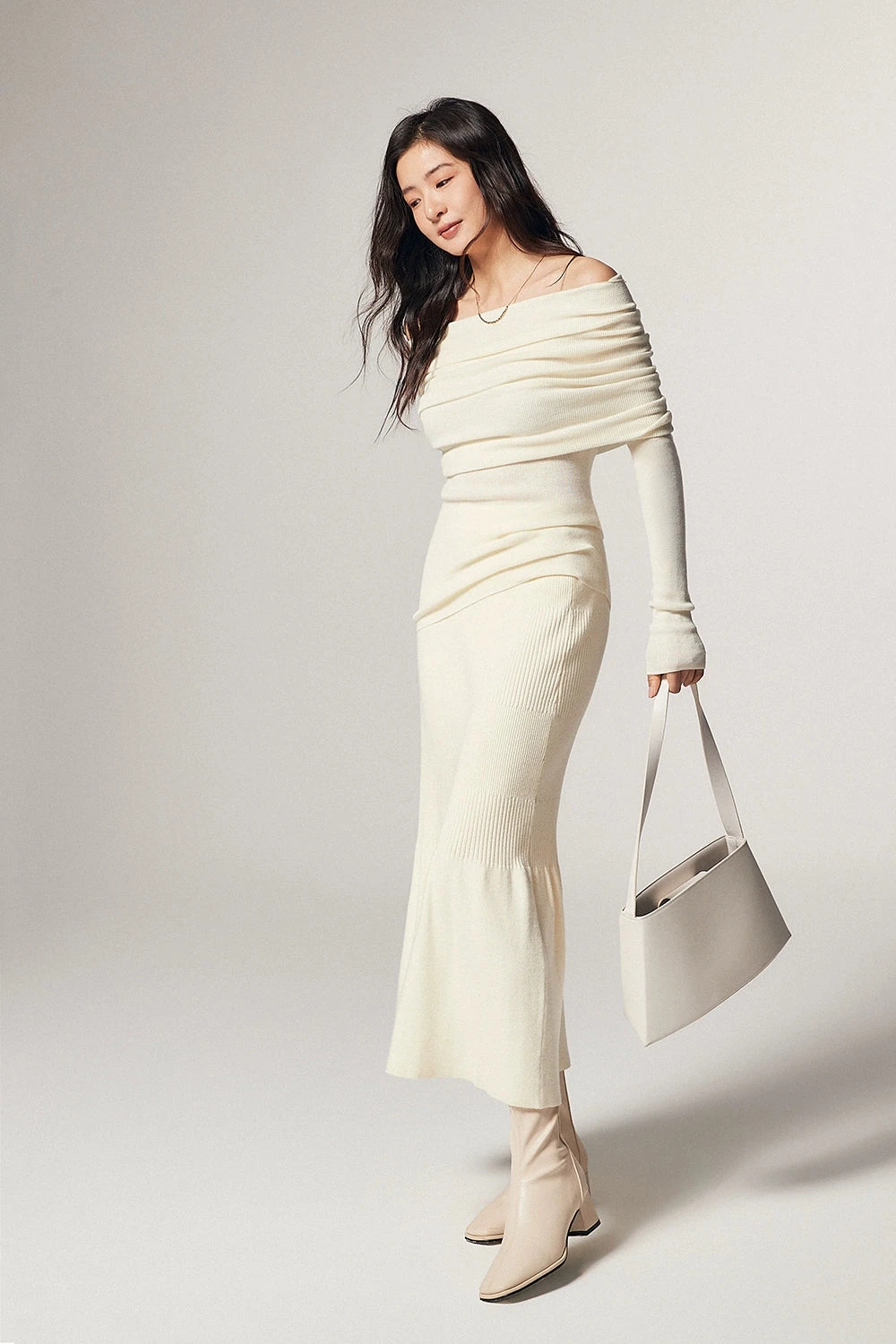 Off-Shoulder Ribbed Knit Layered Long Sleeve Sweater 7 Off-Shoulder Ribbed Knit Layered Long Sleeve Sweater - Image 7