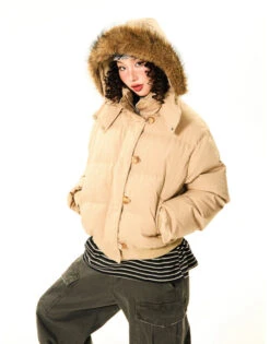 Puffer Bomber Jacket With Detachable Faux Fur Hood -Modern Wear Shop O1CN01Ewu4u31HvbnDUSJZZ 2971280820