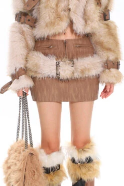 Faux Fur Trim Buckled Jacket And Mini Skirt With Belt Two Piece Set -Modern Wear Shop O1CN01F4vDaB25KifH2Ipfx 1979797508