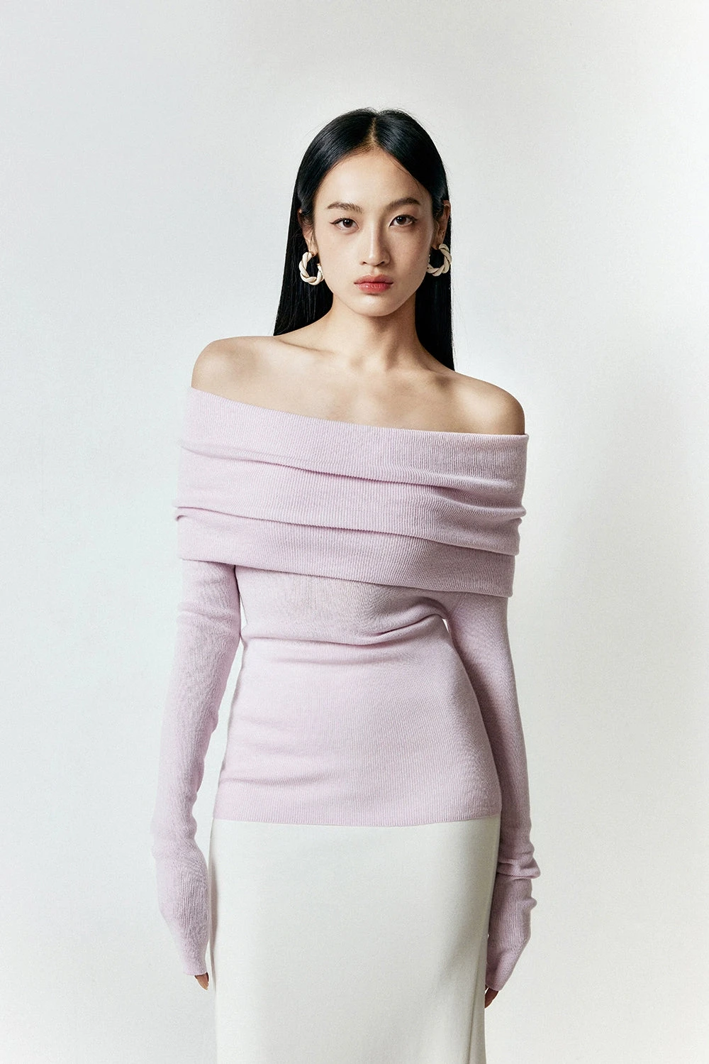 Off-Shoulder Ribbed Knit Long Sleeve Sweater Top 11 Off-Shoulder Ribbed Knit Long Sleeve Sweater Top - Image 11