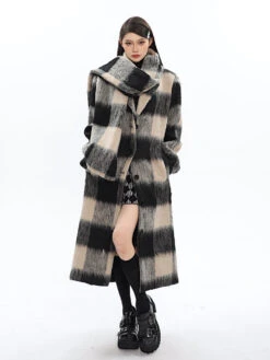 Oversized Fuzzy Checkered Overcoat With Scarf Detail -Modern Wear Shop O1CN01G4zO821iBna23XNz0 2201256844375