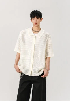 Sheer Open Knit Button-Up Short Sleeve Shirt 21 Sheer Open Knit Button-Up Short Sleeve Shirt -Modern Wear Shop O1CN01G8TGEt1waRlRw2ATa 2214295046324
