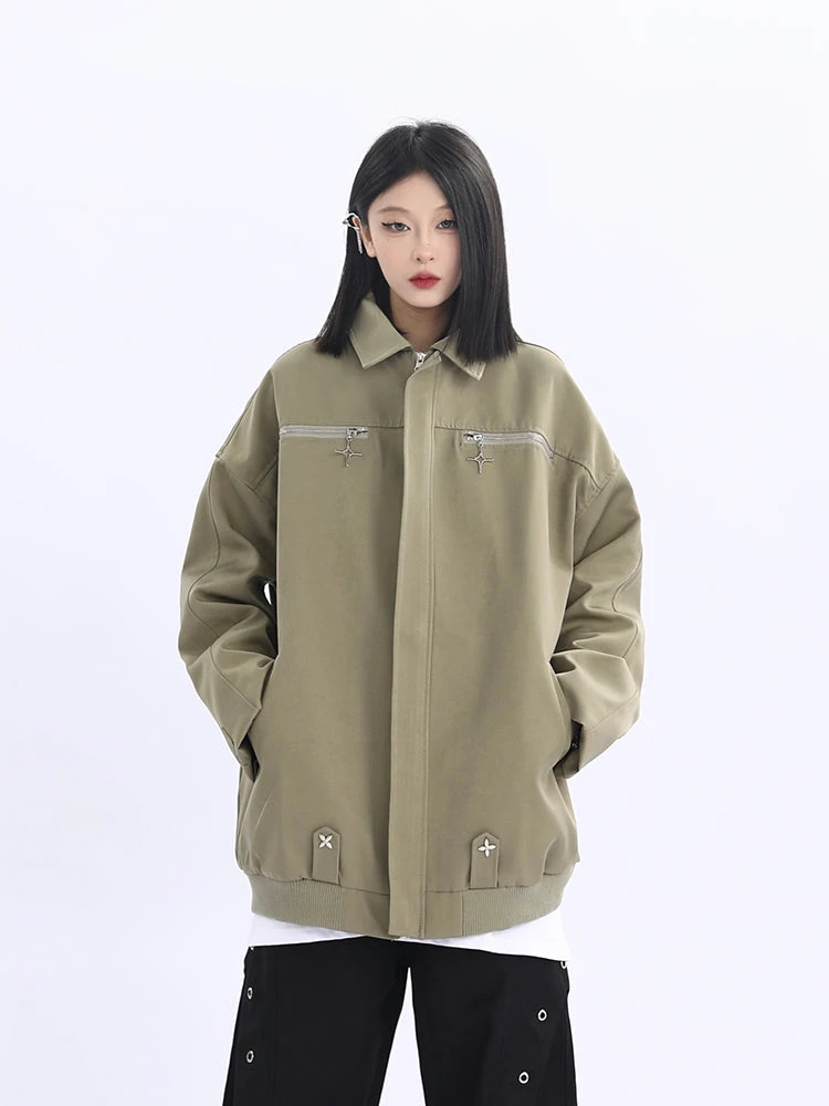 Double Star Pocket Zip Oversized Bomber Jacket 2 Double Star Pocket Zip Oversized Bomber Jacket - Image 2